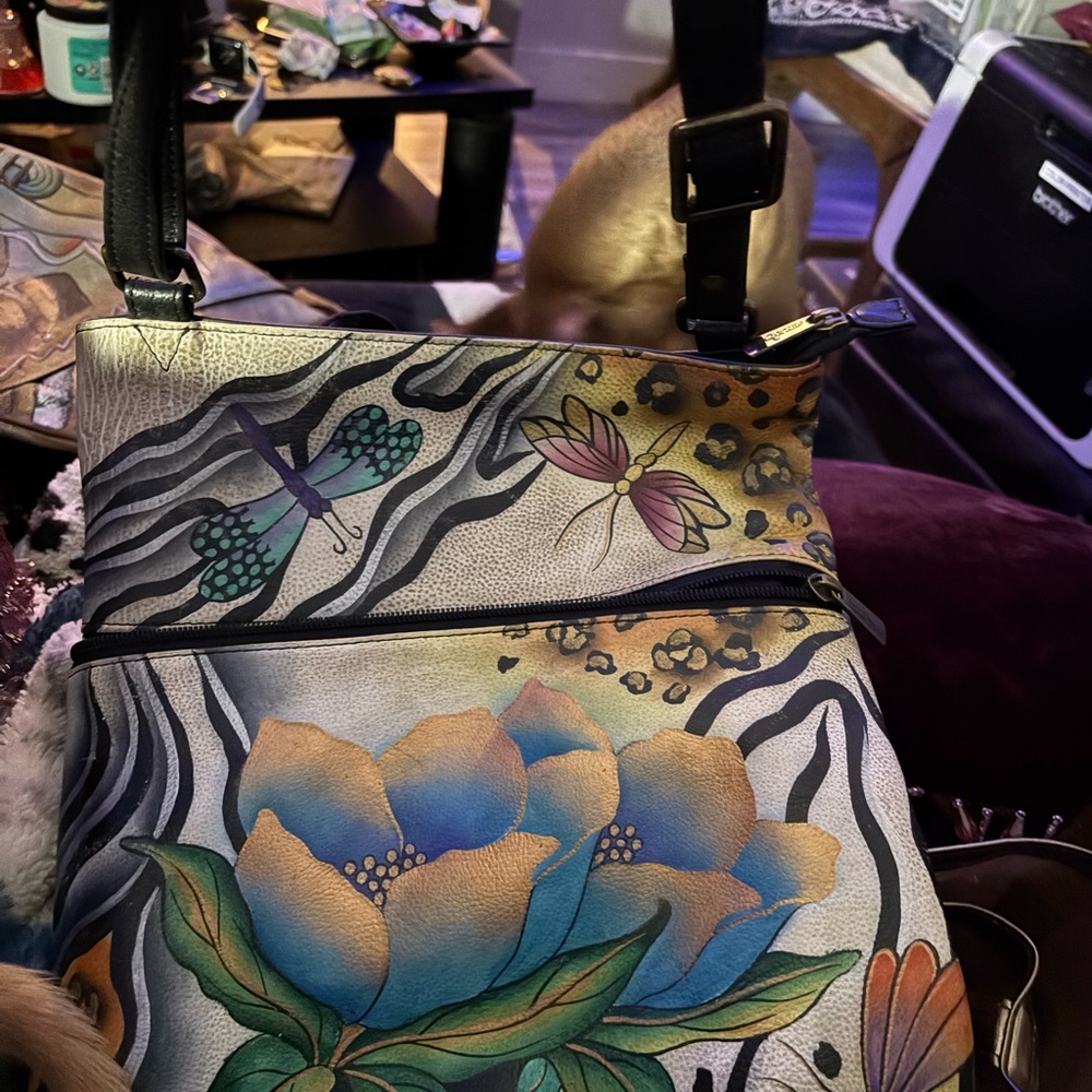 Anuschka Multicolor Floral and Butterfly Shoulder Bag
